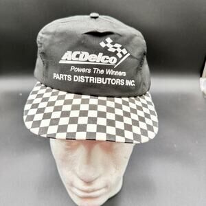 Vintage ACDelco Racing Snapback Hat Checkered Brim 90s Sportcap Promo Cap Auto